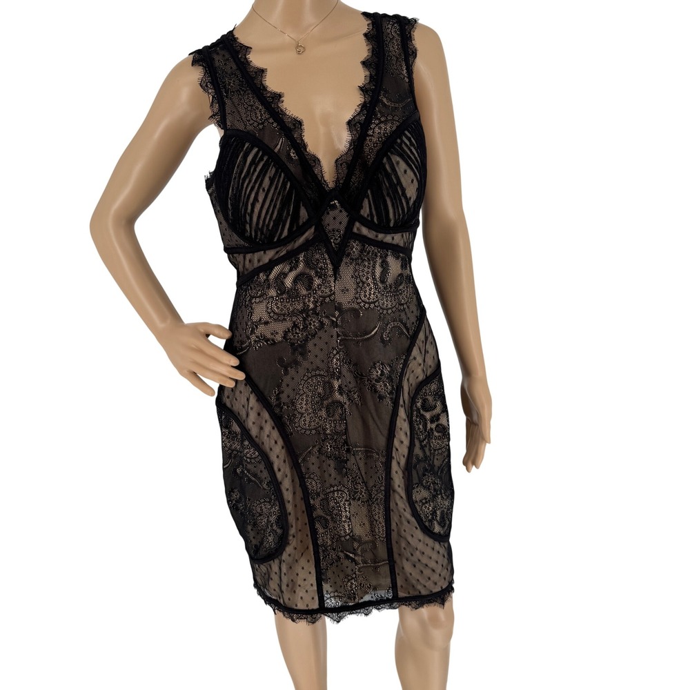 bebe Black Sheer Lace Midi Dress